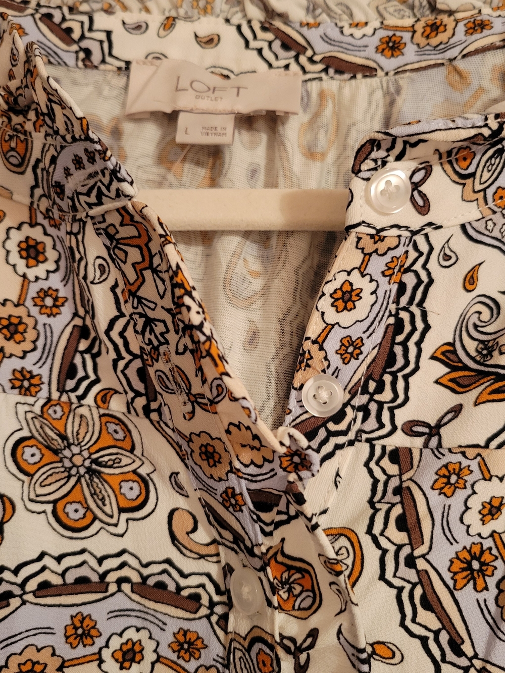 LOFT White Paisley Print Long Sleeve Blouse - Picture 2 of 6